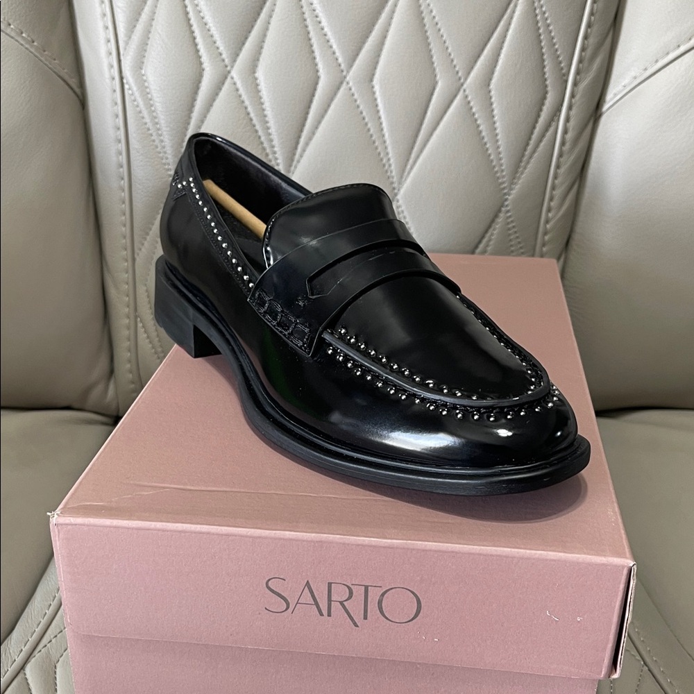 SARTO By Franco Sarto Black Studded Leather Moccasins